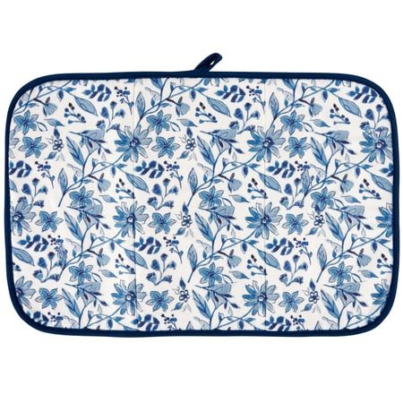 Blue Florals Drying Mat - Polyester, Foam