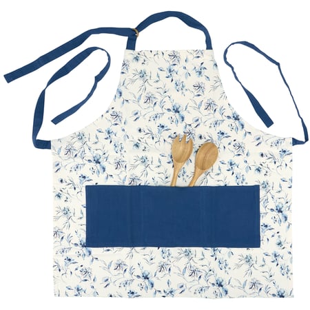 Blue Floral Apron - Cotton, Metal