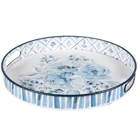 Blue Florals Tray - Metal, Paper