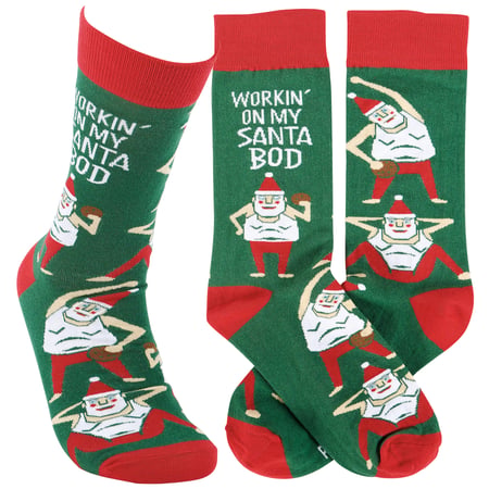 Workin' On My Santa Bod Socks - Cotton, Nylon, Spandex