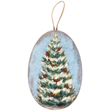 Cardinal Tree Ornament - Wood, Jute