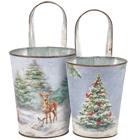 Winter Family Wall Bucket Set - Metal, Paper