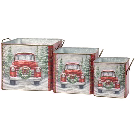 Red Truck Bin Set - Metal, Paper