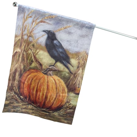 Raven On Pumpkin House Flag - Polyester