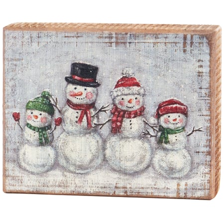 Snow Family Block Sign - Wood