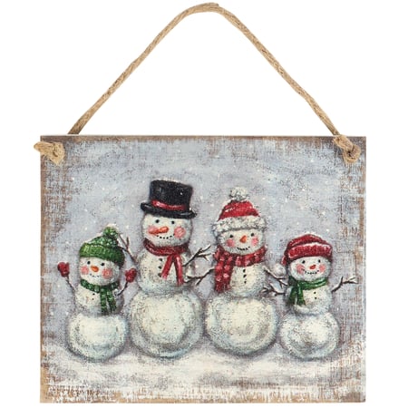 Snow Family Ornament - Wood, Jute