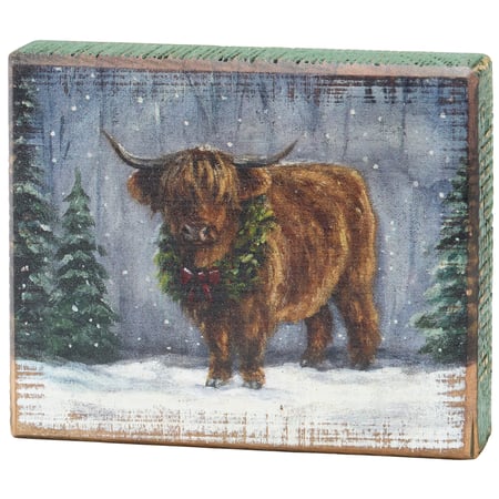 Snowy Highland Block Sign - Wood