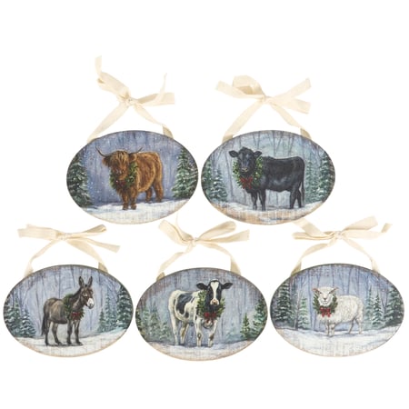 Snowy Animals Ornament Set - Wood, Cotton