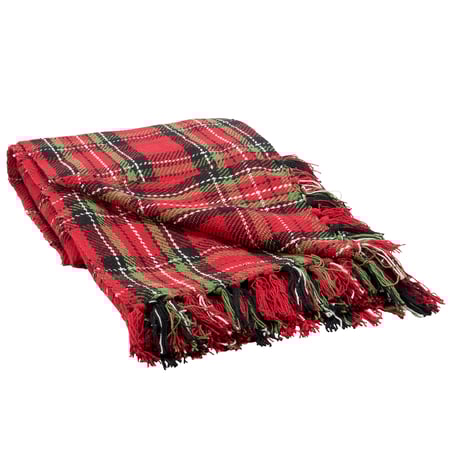 Red Plaid Throw - Cotton