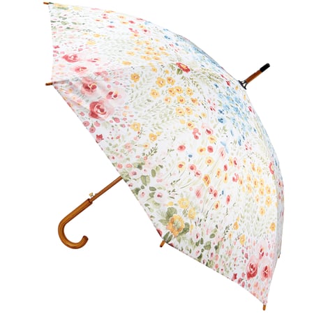 Mixed Floral Umbrella - Pongee, Wood, Fiberglass, Metal