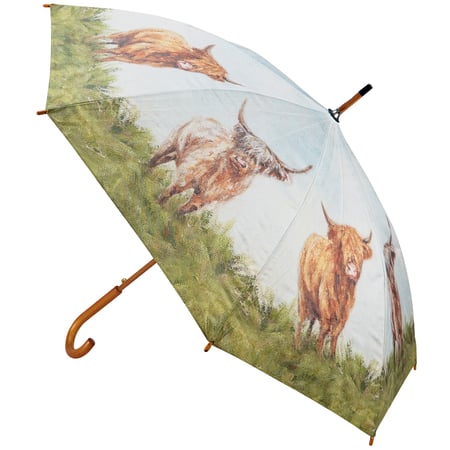 Highland Cows Umbrella - Pongee, Wood, Fiberglass, Metal