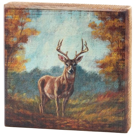 Forest Deer Block Sign - Wood