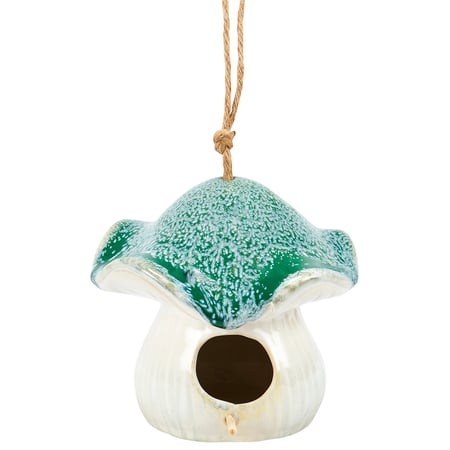Mushroom Birdhouse - Ceramic, Wood, Jute