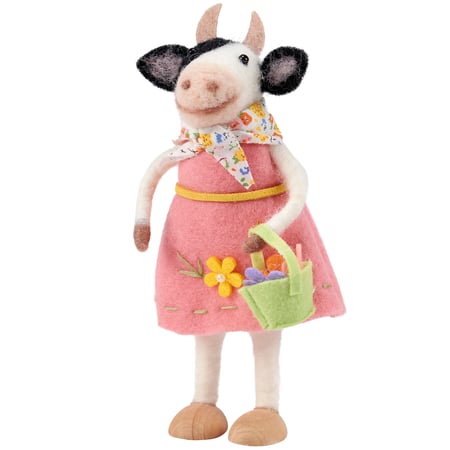 Flower Basket Cow Critter - Felt, Fabric, Plastic