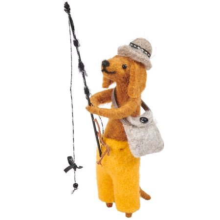 Fishing Dog Critter - Felt, Polyester, Fabric, Plastic