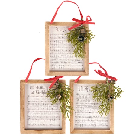 Classic Carols Ornament Set - Wood, Paper, Velvet, Metal, Plastic