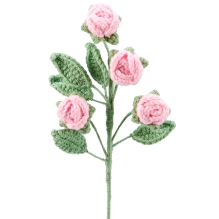 Pink Rose Stem Crochet Flower - Acrylic, Wire