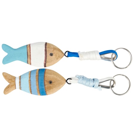 Wooden Fish Keychain Set - Wood, Metal, Twine