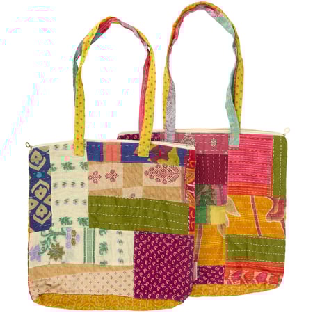 Large Kantha Tote - Cotton, Zipper