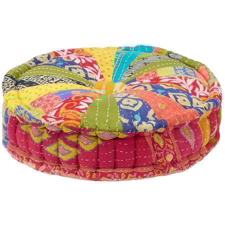 Round Kantha Floor Pillow - Cotton