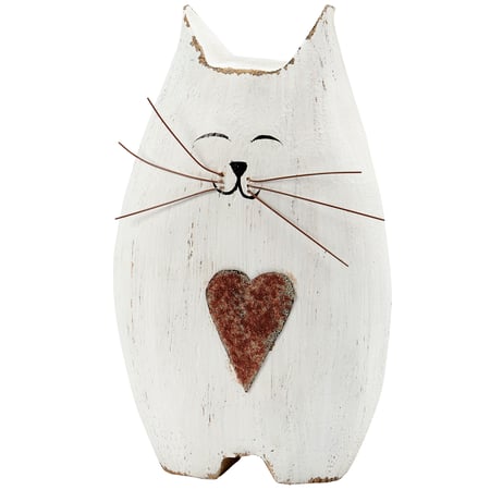 Heart Cat Chunky Sitter - Wood, Metal, Wire