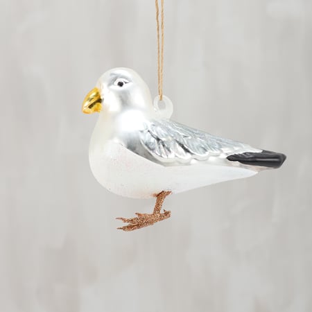 Glass Seagull Ornament - Glass, Metal, Glitter