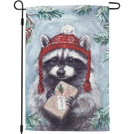 Winter Raccoon Garden Flag - Polyester