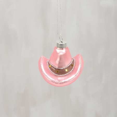 Glass Cowgirl Hat Ornament - Glass, Metal, Glitter