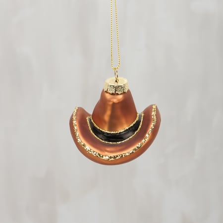 Glass Cowboy Hat Ornament - Glass, Metal, Glitter
