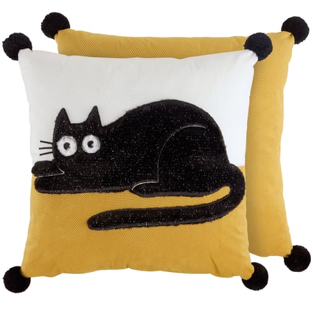 Big Eye Cat Pillow - Polyester, Zipper