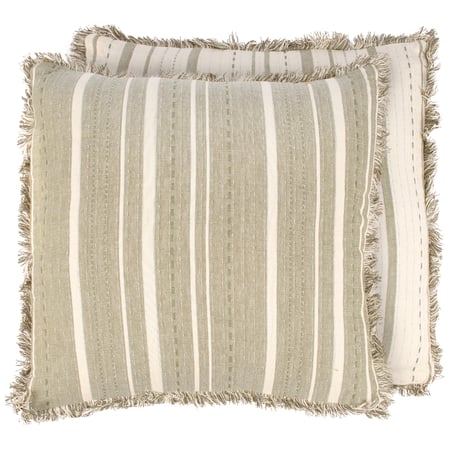 Striped Green Pillow - Cotton, Zipper