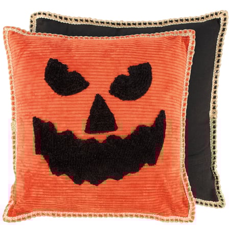 Scary Pumpkin Face Pillow - Corduroy, Cotton, Zipper