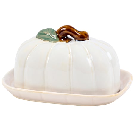 White Pumpkin Butter Dish - Stoneware