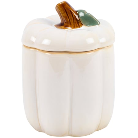 Tall White Pumpkin Treat Jar - Stoneware