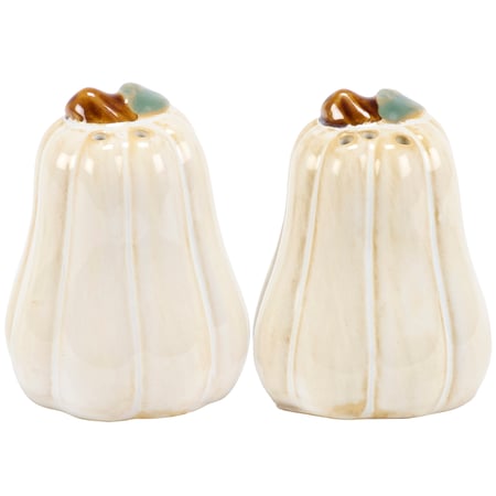 White Pumpkins Salt & Pepper Set  - Stoneware, Plastic