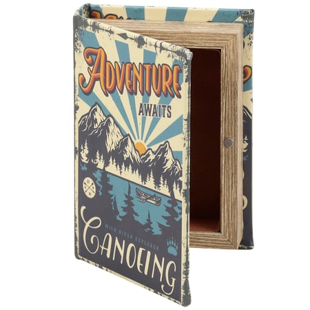 Adventure Awaits Canoeing Book Box - Wood, Velvet, Faux Leather, Metal, Magnet