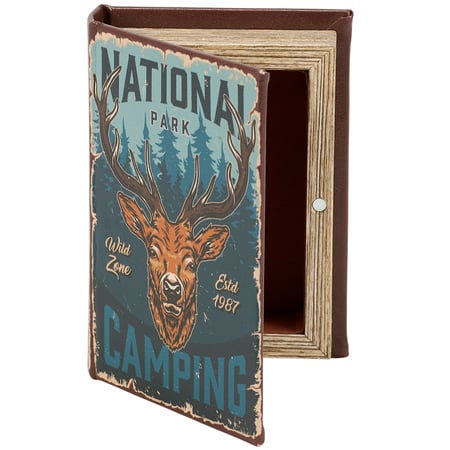 National Park Camping Book Box - Wood, Velvet, Faux Leather, Metal, Magnet