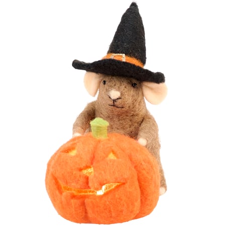 Lighted Pumpkin Mouse Critter - Felt, Polyester, Foam, Lights, Plastic