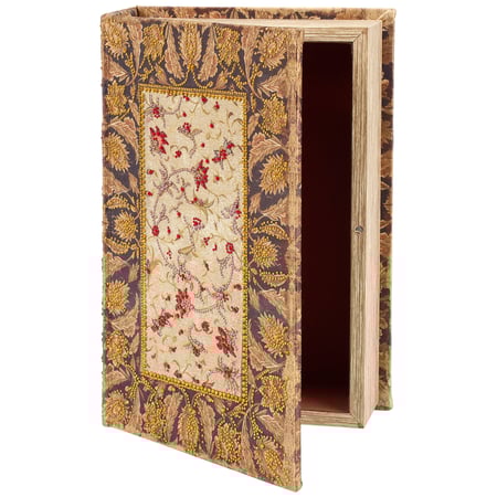 Embellished Floral Book Box - Wood, Velvet, Satin, Metal, Magnet