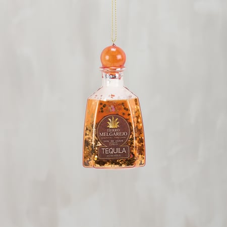 Glass Tequila Bottle Ornament - Glass, Metal, Glitter