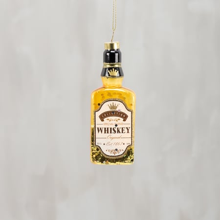Glass Whiskey Bottle Ornament - Glass, Metal, Glitter