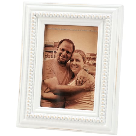 White Beaded Photo Frame - Wood, Glass, Metal
