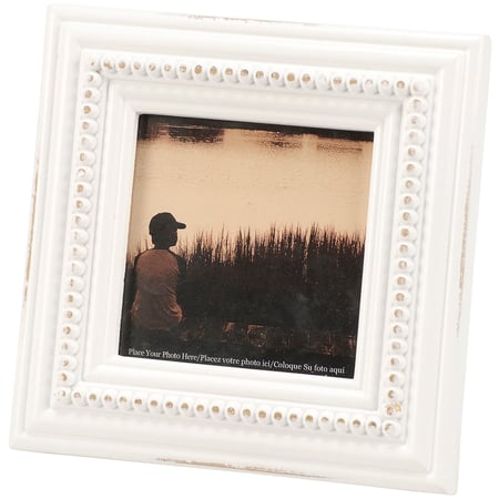 Square Beaded Photo Frame - Wood, Glass, Metal