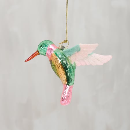 Glass Hummingbird Ornament - Glass, Metal, Glitter