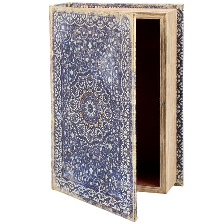 Blue Medallion Book Box - Wood, Velvet, Satin, Metal, Magnet
