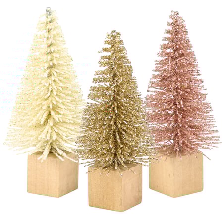 Mini Bottle Brush Tree Set - Plastic, Wood, Wire, Glitter