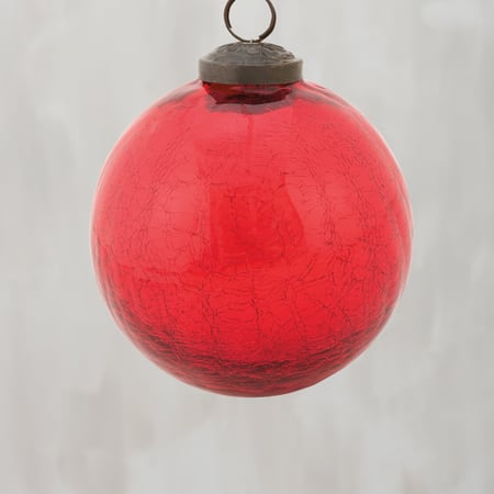 Red Ball Glass Ornament Lg - Glass, Metal
