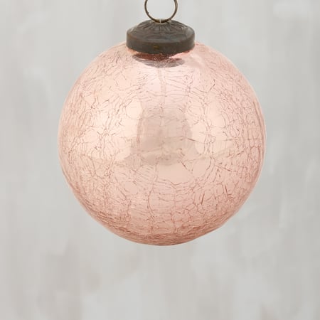 Pink Ball Glass Ornament Lg - Glass, Metal