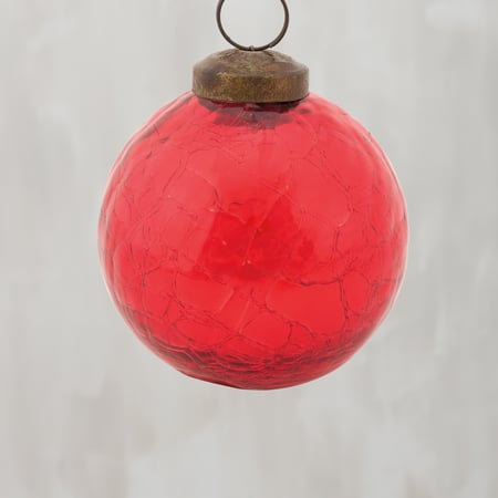 Red Ball Glass Ornament Sm - Glass, Metal
