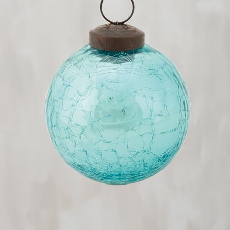 Blue Ball Glass Ornament Sm - Glass, Metal